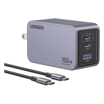 Cargador de 100W serie Nexode Pro | 3 Puertos de Carga Rápida | 2 USB-C | 1 USB-A | Tecnología GaNInfinity | PD3.1 de 100W / QC4.0 | Tecnología de Protección Térmica | Optimiza la Carga | Caja de Aluminio | Incluye Cable