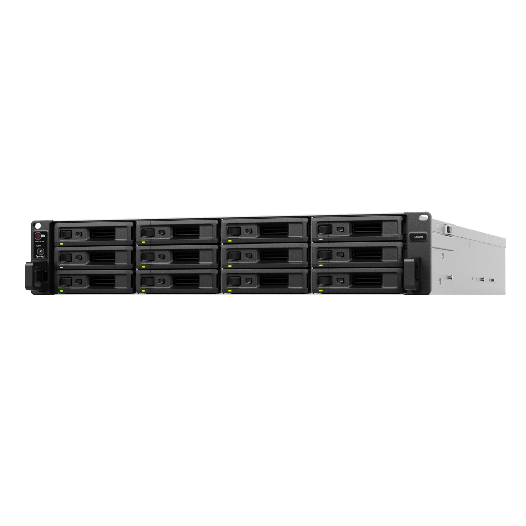 Servidor SAN/NAS Enterprise Synology SA3610 | 12 Bahías SAS/SATA | Expansión 96 Bahías / 1.728 PB | 6,200 MB/s | 2×10GbE + 25/40GbE/FC | RDIMM 128GB | RAID F1 SSD | VMware Hyper-V | SKU SA3610