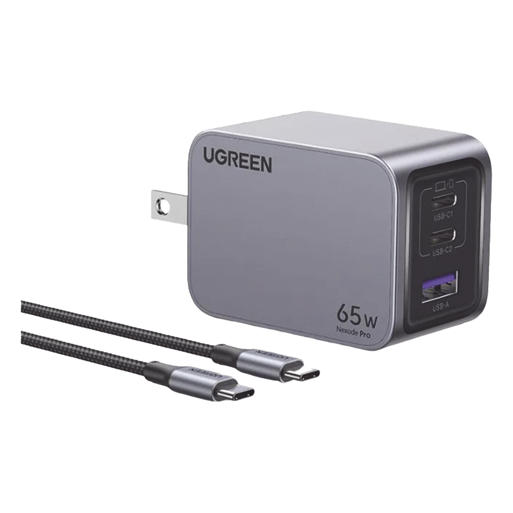 Cargador UGREEN Nexode Pro 65W GaN | 2 USB-C + 1 USB-A | PD 3.1 65W + QC 4.0 | MacBook Air Pro iPad Galaxy | GaNInfinity | Aluminio | Incluye Cable USB-C | SKU 25870