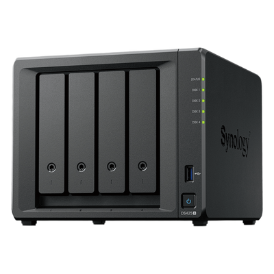 NAS DiskStation DS425+ | 4 Bahías | Intel Celeron J4125 2.7 GHz | 2 GB DDR4 / 2.5GbE + 1GbE | 2 Puertos USB 3.2 Gen 1 | 2 Ranuras M.2 NVMe | Hasta 80 TB | Synology DSM.