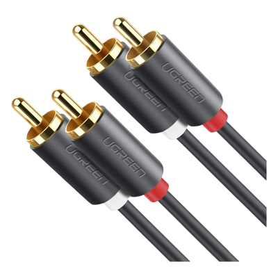 Cable de Audio 2 RCA Macho a 2 RCA Macho / 5 Metros (16.40 Pies) / Color Negro / Alta Calidad / Anillos de Goma para Asegurar un Agarre Firme al Instalar o Quitar el Cable