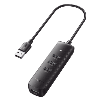 HUB USB-A 3.0 4 en 1 | 4 Puertos USB-A 3.0 (5Gbps) | Cable de 25 cm | Indicador Led | Ideal para Transferencia de Datos | Entrada USB-C para alimentar equipos de mayor consumo como discos duros | Color Negro.
