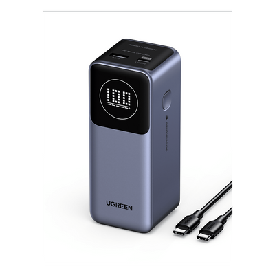 Power Bank de 12000mAh | 2 Salidas 100W Max. | USB-A + 1 USB-C | PD 3.0 | QC3.0 | FCP | SCP | Pantalla Inteligente | Carcasa Ignifuga | Color Gris | Incluye Cable USB de 50cm | Carga tu Laptop de Manera Segura.