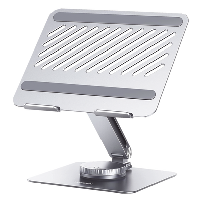 Soporte Giratorio de Aluminio para Laptop | Giratorio 360° | Función de Bloqueo | Soporta Laptops de 10 a 17.3''| Capacidad de Carga 5Kg | Excelente Estabilidad | Diseño Ergonómico | Altura y Angulo Ajustable | Plegable y Port&