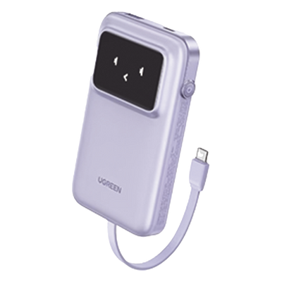Power Bank Serie Uno |  10000mAh | 30W |  con Cable USB-C Incorporado | 2 Salidas 30W Max. | Pantalla Inteligente | Carcasa Ignifuga | Aprobado por Aerolíneas.| Color Purple.
