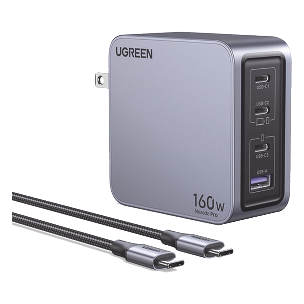 Cargador GaN UGREEN 160W | 3 USB-C + 1 USB-A | USB-C1 140W PD 3.1 | MacBook Pro 16'' Dell XPS 17 ThinkPad | QC5 UFCS PPS SCP | 70×70×33mm | SKU 25876