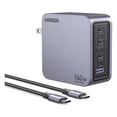 Cargador Rápido GaN / 160W Máximo / 3 USB-C + 1 USB-A / PD3.1 140W / PPS / UFCS / QC5 / Protecciones Múltiples / PC 94-V0