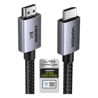 Cable HDMI 2.1 de 8K@60Hz | 2 Metros (6.56 Pies) | 48Gbps | HDR10+ | 3D Inversivo | eARC | Dolby ATMOS | VVR | QMS | QFT | ALLM | 3 Modos de Visualización | Certificado HDMI 8K | Niquelado | Nylon Trenzado | Carcasa de Aluminio