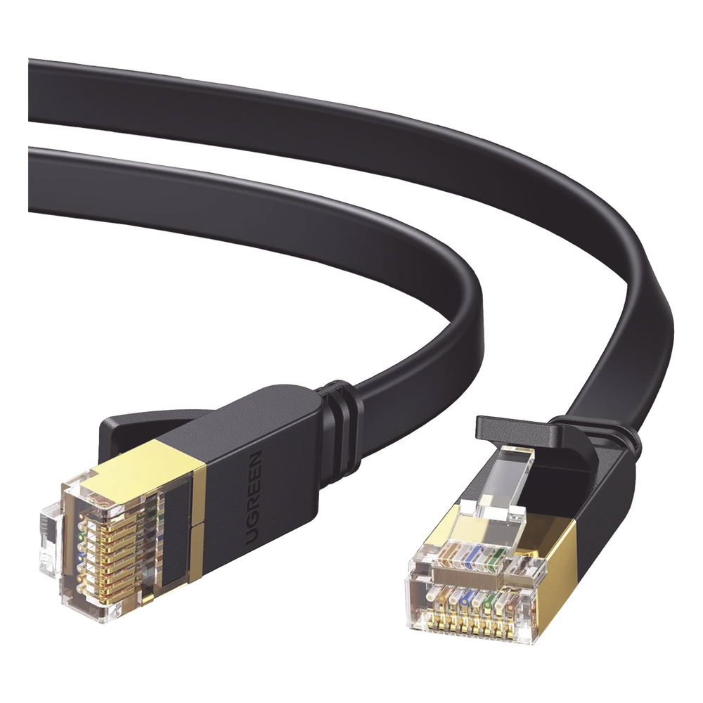 Cable Ethernet Plano UGREEN Cat7 U/FTP 1m | 10Gbps 600MHz | Bajo Alfombra Rodapié Escritorio | Perfil Plano Discreto | Cobre Puro RJ45 | SKU 11260