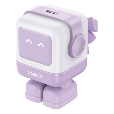 Cargador Mini GaNRobot 30W serie UNO | 1 USB-C de Carga Rápida | Tecnología GaN II | Multiprotocolo PD/QC/SCP/FCA | Carga Inteligente | Pantalla LED | Zapato Magnético Extraíble | Thermal Guard | Color Lila.