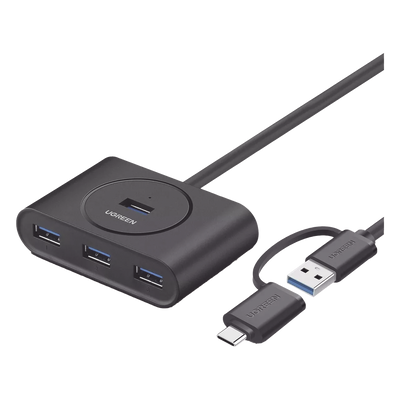 HUB USB-A y C 3.0 4 en 1 | Con Conector USB-C y USB-A | 4 Puertos USB-A 3.0 (5Gbps) | Cable de 25cm | Indicador Led | Ideal para Transferencia de Datos | Entrada Micro USB para alimentar equipos de mayor consumo.