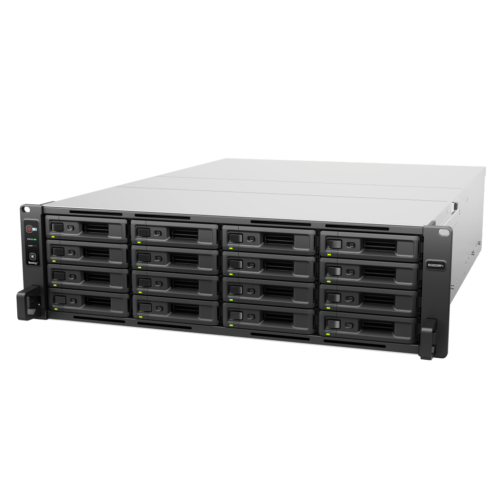RackStation Synology RS2825RP+ | 16 Bahías 3U | 10GbE Integrado | PSU Duales Hot-Swap | 560TB / 28 Bahías Expansión | 3,519 MB/s | DDR4 ECC UDIMM | PCIe | VMware Hyper-V Citrix | SKU RS2825RP+