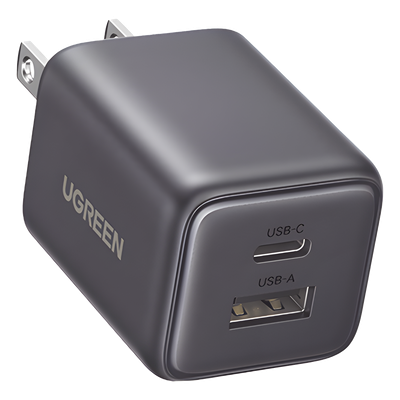 Cargador Rápido GaN / 20 W / Dual Puerto USB-C PD + USB-A QC 3.0 / Ultracompacto 43 x 33.6 x 32 mm