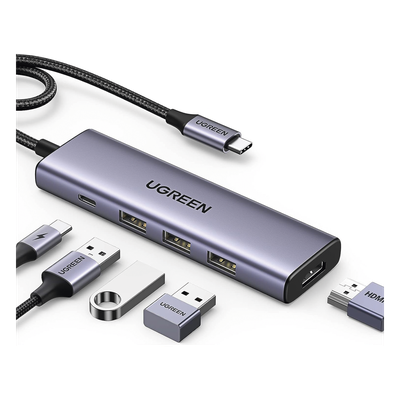 Docking Station USB-C / 5 en 1 / HDMI 2.0 4K@30Hz / 3 USB-A 3.0 5Gbps / PD 100W / Cable 25 cm (9.8 in) / Aluminio