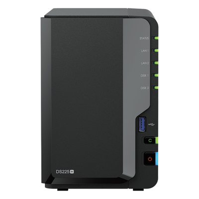 NAS Synology DiskStation DS225+ | 2 Bahías | Intel J4125 | 2.5GbE + 1GbE | 282MB/s | Active Backup Sin Licencia | Surveillance 25 Cámaras | RAID 40TB | DSM | SKU DS225+