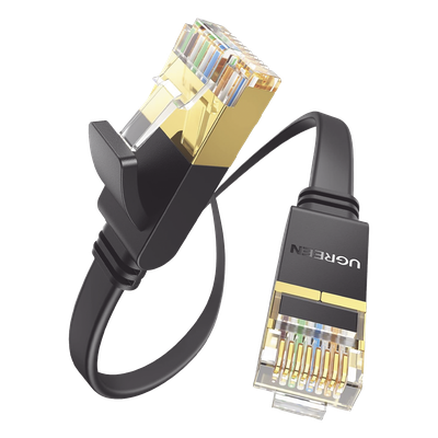 Cable Ethernet Plano UGREEN Cat7 U/FTP 1m | 10Gbps 600MHz | Bajo Alfombra Rodapié Escritorio | Perfil Plano Discreto | Cobre Puro RJ45 | SKU 11260