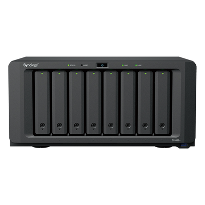 NAS Synology DS1825+ | 8 Bahías + Expansión a 18 | AMD Ryzen V1500B 4 Núcleos | 8GB DDR4 ECC hasta 32GB | 2×2.5GbE + PCIe 3.0 (10/25GbE) | M.2 NVMe Caché | Hasta 360TB | SMB Empresarial | SKU DS1825+