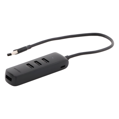 HUB USB-A 3.0 4 en 1 | 4 Puertos USB-A 3.0 (5Gbps) | Cable de 25 cm | Indicador Led | Ideal para Transferencia de Datos | Entrada USB-C para alimentar equipos de mayor consumo como discos duros | Color Negro.