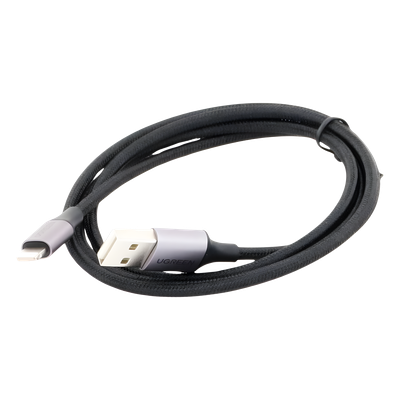 Cable USB-A a Lightning | 1 Metro (3.28 Pies) | Certificado MFi | Carga Rápida 5V/2.4 A | 480 Mbps | Conector C94 | Adecuado para iPhone, iPad y iPod | Protección Integrada | Caja de Aluminio | Nylon Trenzado | Color Negro