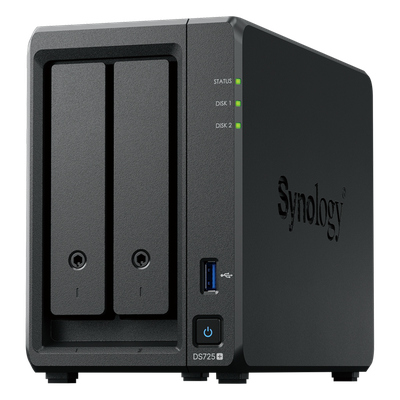 NAS Synology DiskStation DS725+ | 2 Bahías Exp. 7 | AMD Ryzen R1600 4T DDR4 ECC | 2×M.2 NVMe Caché | 2.5GbE | 276 MB/s | DX525 140TB | Active Backup | SKU DS725+