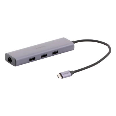 HUB USB-C (Docking Revodok) 6 en 1 | 3 Puertos USB-A 3.0 (5 Gbps) | USB-C PD 100W | HDMI 4K@30Hz | Entrada 1 RJ45 (Gigabit Ethernet) | Chip de Última Generación | Potente Disipación de Calor |  Caja de Aluminio.