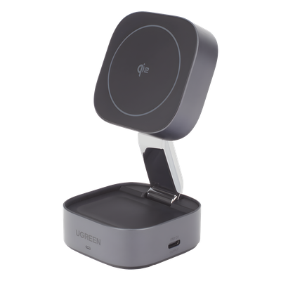 Cargador Inalámbrico 2 en 1 UGREEN 35316 | Qi2 15W Teléfono + Qi 5W Auriculares + USB-C 5W | 25W Total | Diseño Discreto para Escritorio Ejecutivo y Viaje | Cable USB-C Incluido | SKU 35316
