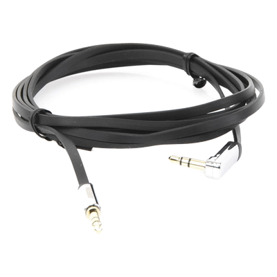 Cable Auxiliar Plano 2 Metros / Conector 3.5mm a 3.5mm / Macho-Macho / Recto a Angulo / Ángulo de 90° en una de sus Puntas / Color Negro