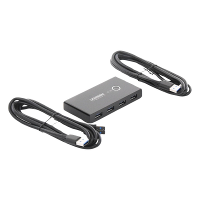 Conmutador USB para Compartir 4 Puertos USB 3.0 a 2 PC Ìs | Cambio Mediante Botón | Incluye Dos Cables USB de 1.5 m | ABS | Permite que 2 Usuarios Compartan 4 Dispositivos Periféricos USB3.0, como una impresora, un escáner, etc.