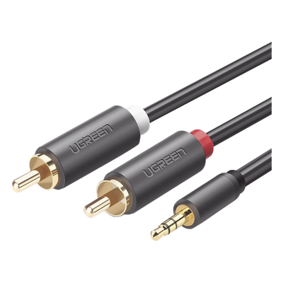 Cable Adaptador de 3.5mm Macho a 2 RCA Macho / 5 Metros (16.40 Pies) / Color Gris / Blindaje Múltiple / ABS / Alta Calidad