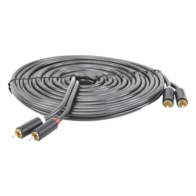 Cable de Audio 2 RCA Macho a 2 RCA Macho / 5 Metros (16.40 Pies) / Color Negro / Alta Calidad / Anillos de Goma para Asegurar un Agarre Firme al Instalar o Quitar el Cable