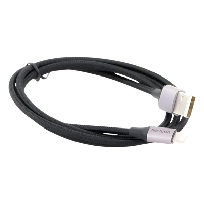 Cable USB-A a Lightning | 1 Metro (3.28 Pies) | Certificado MFi | Carga Rápida 5V/2.4 A | 480 Mbps | Conector C94 | Adecuado para iPhone, iPad y iPod | Protección Integrada | Caja de Aluminio | Nylon Trenzado | Color Negro