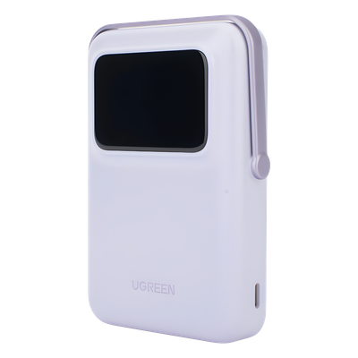 Power Bank UGREEN 10000mAh Magnético | MagSafe iPhone 12 13 14 15 16 | 7.5W Inalámbrico + 20W USB-C PD | Pantalla TFT Emojis | Soporte Plegable | Color Morado | SKU 45328