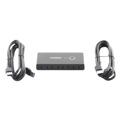 Conmutador USB para Compartir 4 Puertos USB 3.0 a 2 PC Ìs | Cambio Mediante Botón | Incluye Dos Cables USB de 1.5 m | ABS | Permite que 2 Usuarios Compartan 4 Dispositivos Periféricos USB3.0, como una impresora, un escáner, etc.