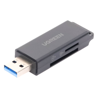 Lector Tarjetas UGREEN 40752 | USB 3.0 | Doble Ranura TF+SD Simultánea | 5 Gbps / 95 MB/s | 2 TB | UHS-I | SDXC / MicroSDXC | Plug & Play | Llavero | SKU 40752