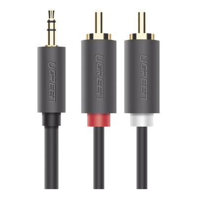 Cable Adaptador de 3.5mm Macho a 2 RCA Macho / 5 Metros (16.40 Pies) / Color Gris / Blindaje Múltiple / ABS / Alta Calidad