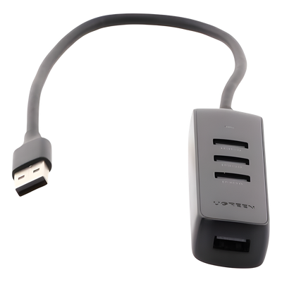 HUB USB-A 3.0 4 en 1 | 4 Puertos USB-A 3.0 (5Gbps) | Cable de 25 cm | Indicador Led | Ideal para Transferencia de Datos | Entrada USB-C para alimentar equipos de mayor consumo como discos duros | Color Negro.