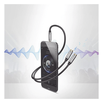 Cable Adaptador/Divisor de Audio de 3.5mm Macho a 2 Terminales de 3.5mm Hembra / 25 cm de Longitud / Cable TPE / Color Negro
