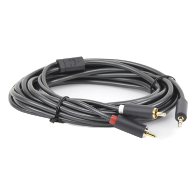 Cable Adaptador de 3.5mm Macho a 2 RCA Macho / 5 Metros (16.40 Pies) / Color Gris / Blindaje Múltiple / ABS / Alta Calidad
