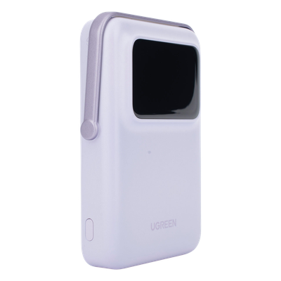 Power Bank UGREEN 10000mAh Magnético | MagSafe iPhone 12 13 14 15 16 | 7.5W Inalámbrico + 20W USB-C PD | Pantalla TFT Emojis | Soporte Plegable | Color Morado | SKU 45328