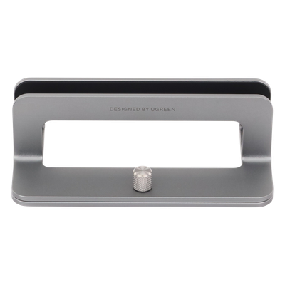 Soporte Vertical para Laptop / Adecuado para escritorio / Anchura Ajustable (12-26mm) / Amplia compatibilidad / Anti-Arañazos / Anti-Deslizante /Ajustable Mediante Tornillos / Color Plata / Aluminio + Silicona