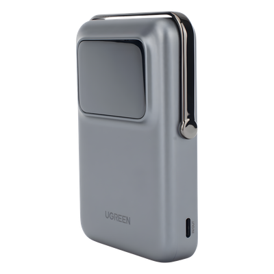 Power Bank Serie UNO Inalambrico | 10000mAh | 7.5W/20W  |  Con Emojis de Estado | Carga Rápida USB-C Bidireccional  | Pantalla TFT  Inteligente | Con Holder | Color Grey.