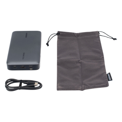 Power Bank de 20000mAh | 3 Salidas 100W Max. | USB-A + 2 USB-C | PD 3.0 | QC3.0 | FCP | SCP | Pantalla Inteligente | Carcasa Ignifuga | Color Gris | Incluye Cable USB de 50cm | Carga tu Laptop de Manera Segura.