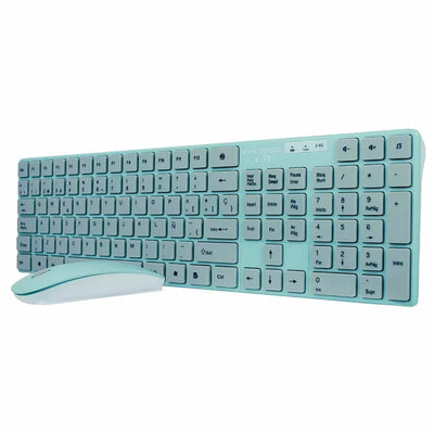 Kit de teclado y mouse Perfect Choice, Inalámbrico, Turquesa