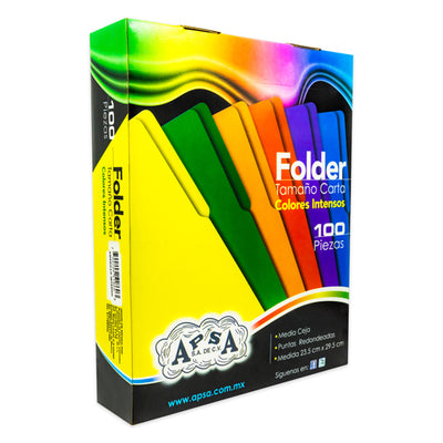 Folder APSA suaje lateral y superior para broche color rojo intenso tamaño carta - caja con 100 piezas