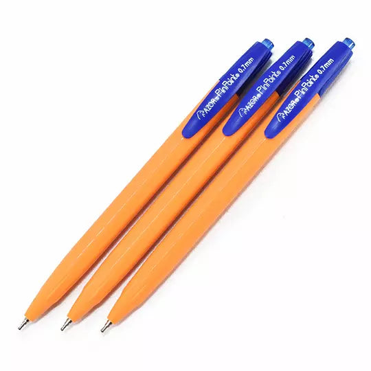 Bolígrafo fino retráctil Pin Point 0.7 mm color azul cuerpo amarillo c/12 pzas
