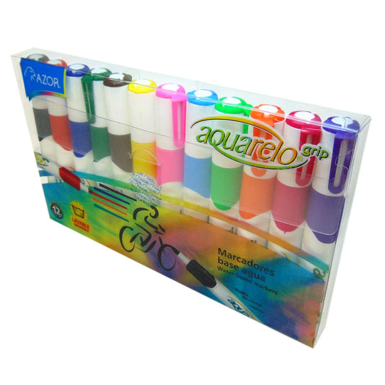 Marcador lavable Aquarelo Grip AZOR colores surtidos - caja con 12 piezas