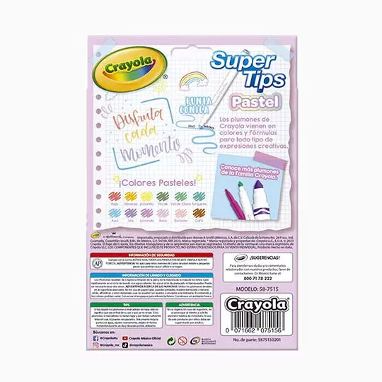 Marcadores Crayola lavables Super Tip Pastel 12 colores