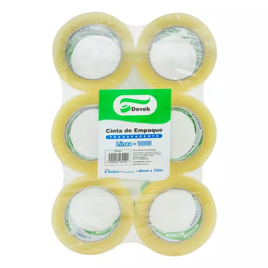Cinta de empaque transparente Devek 48 mm x 150 m, transparente 6 pz