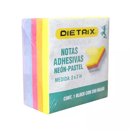 Notas adhesivas DIETRIX neón y pastel de2X2 pulgadas y 250 HOJAS