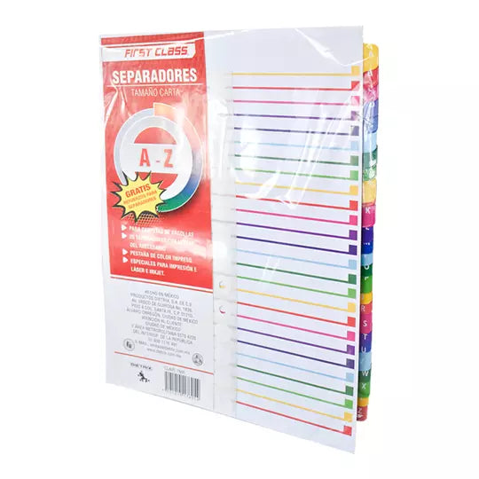 Separadores Dietrix tamaño carta de la A- Z pestañas de color